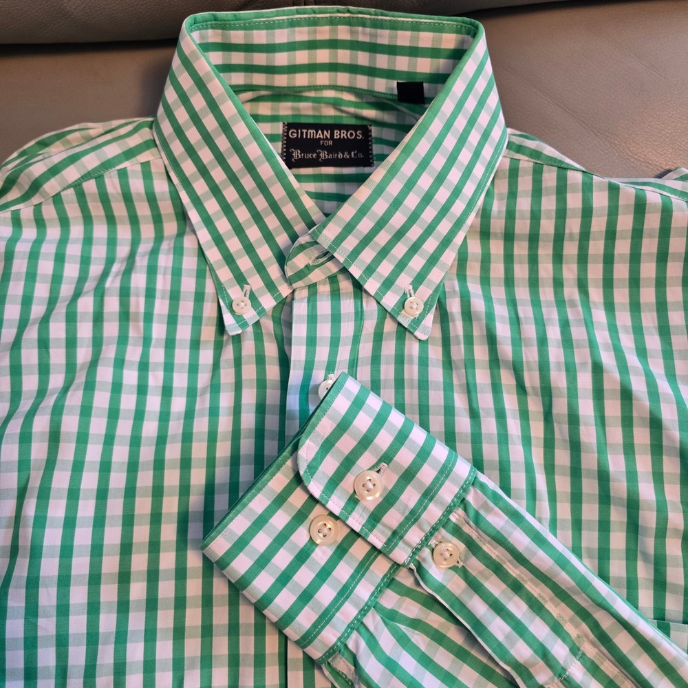 Gitman Bros Bruce Baird Green Gingham Check Button Down Shirt Mens Large L